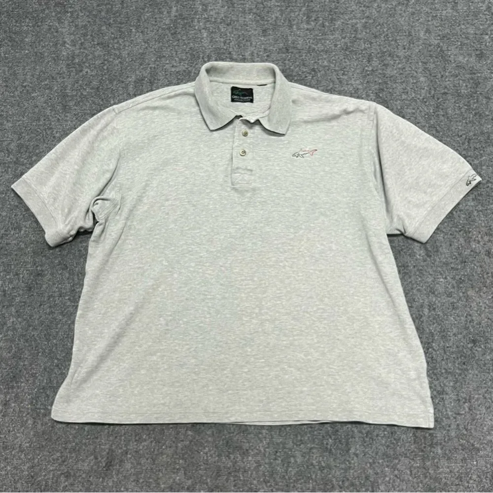 Vintage Greg Norman Collection Rainbow Shark Logo Polo Shirt Mens XL Gray Golf
